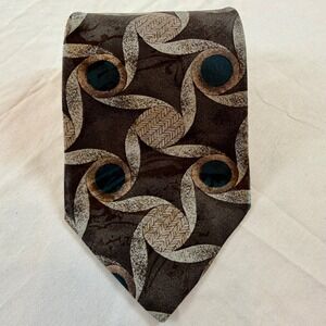 Courrèges Homme 100% Silk Tie Geometric Abstract Brown Teal Designer USA